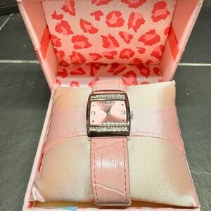 Mary Kay Pink Croc Embossed Leather Crystal Accent Square Watch